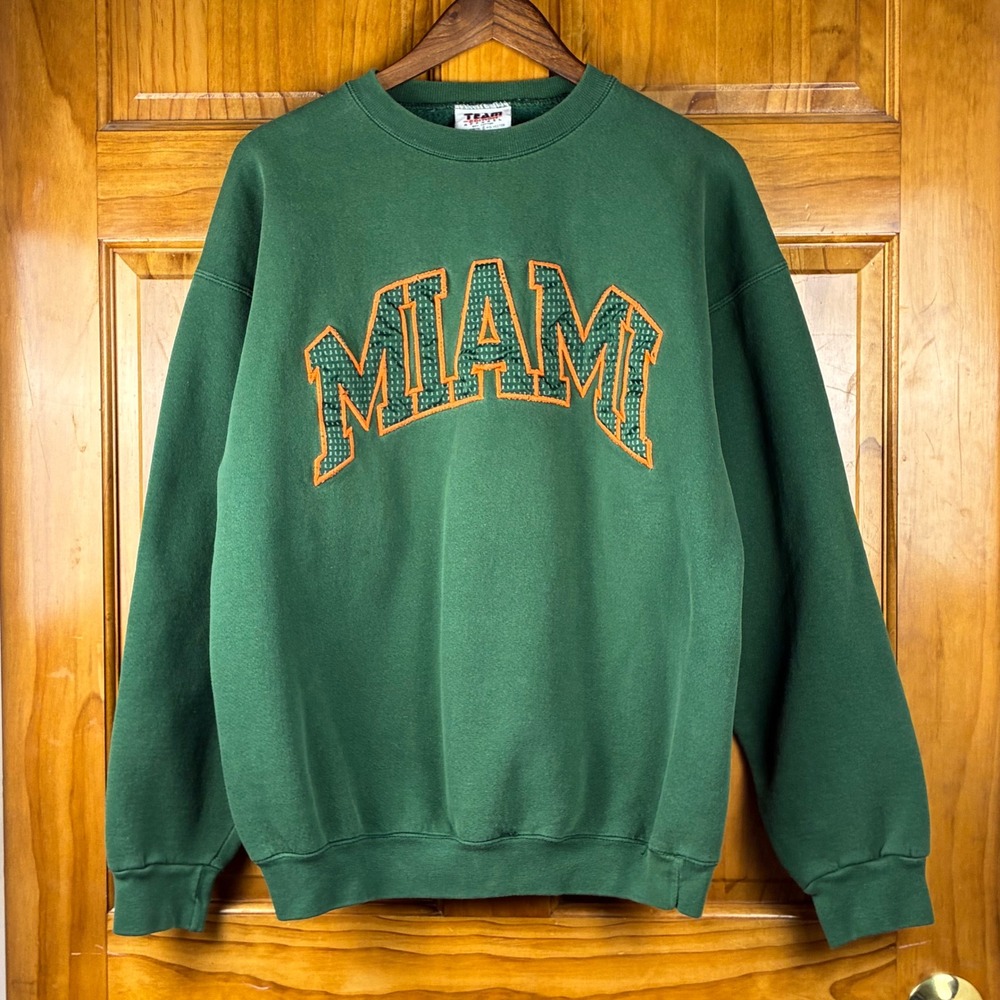 Vintage Team Edition Miami Hurricanes Sweatshirt Mens Lg Green Made in USA 90s